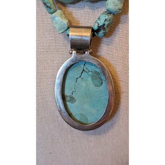 EXEX 925 Sterling Silver Claudia Agudelo Two Strand Turquoise Pendant Necklace - Picture 3 of 9